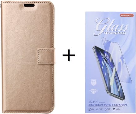 Bookcase Geschikt voor: Samsung Galaxy A06 - Goud - portemonnee hoesje - Book Cover + 2x Screenprotector