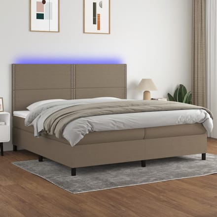 vidaXL - Boxspring - met - matras - en - LED - stof - taupe - 200x200 - cm