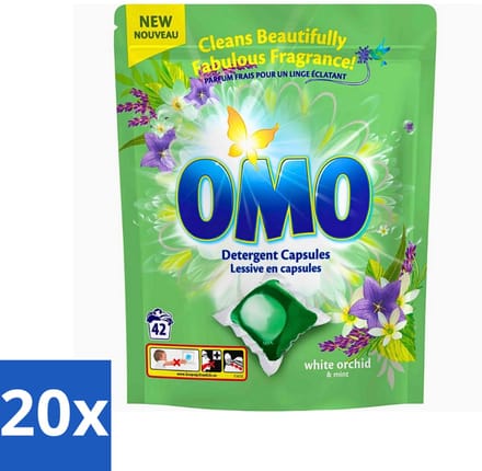 Omo - Wascapsules - Witte orchidee & Munt - Krachtige geur - 42 Capsules - Bulkverpakking - 20 stuks