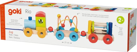 Goki Wooden Train Rio with Blocks Bead Labyrinth Rattle