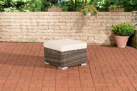 CLP Polyrattan hocker Bilbao / Madeira grijs gevlekt gebroken wit
