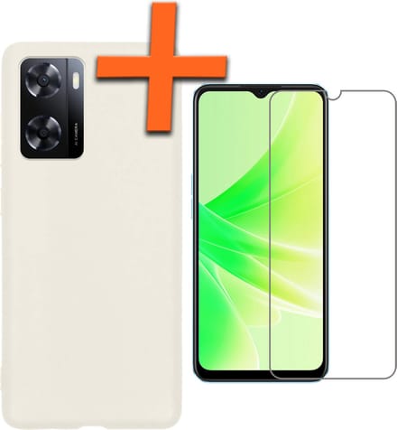 Hoes - Met Screenprotector - Geschikt voor OPPO A57 - Sterk & Shockproof - Back Cover - Siliconen Case - Telefoon Hoes - Wit