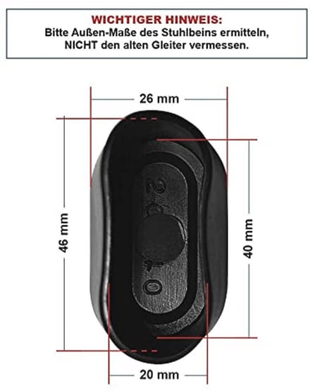 Set van 4 ovale buispluggen voor meubels 40 x 20 mm, zwart