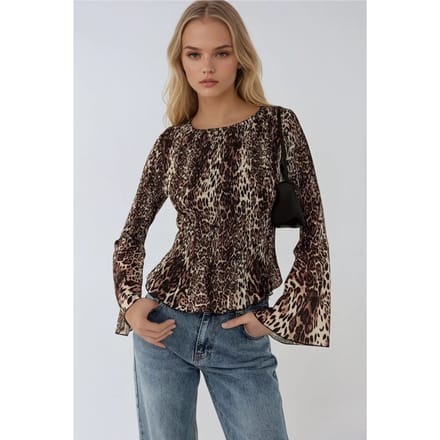 Dierprint Bootneck Top met Gelijkmatige Detail