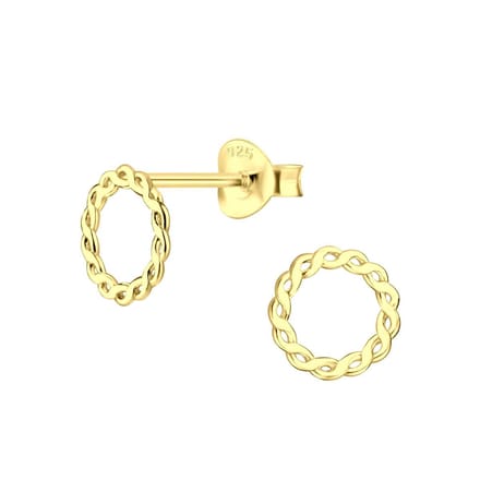 Joy|S - Zilveren twisted cirkel oorbellen - donut - 7 mm - gold plated