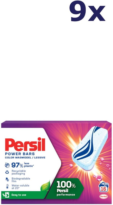 Persil Power Bars - Wasmiddel - Gekleurde Was - Voordeelverpakking - 9 x 16 Wasbeurten