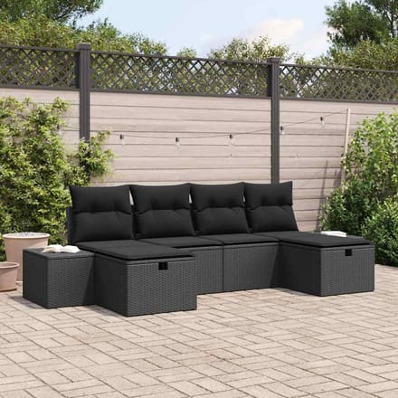 vidaXL - Tuinbank - Set - 6 - st - Zwart - poly - rattan