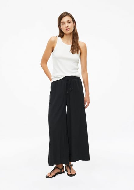 Hoge taille broek van jersey relaxed fit extra wijde benen dames s.Oliver