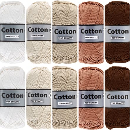 Cotton eight bruin beige katoengaren pakket - 10 bollen - pendikte 2,5 a 3mm