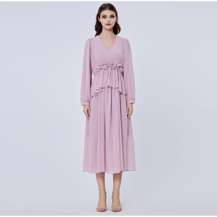 Lange ruche chiffon jurk