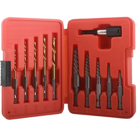 11-delige schroefuitdraaierset en linkse boorset Inclusief 5 stuks schroefuitdraaiers, 5 stuks HSS boren rood