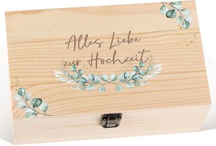Houten Cadeaubox voor Bruiloft met Eucalyptus Design