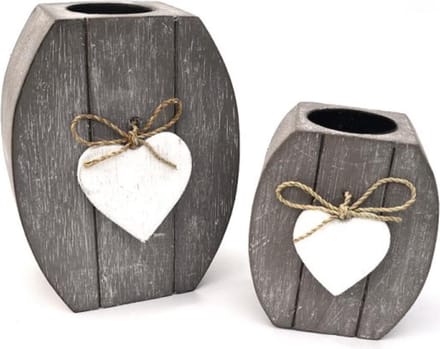 Woodart | Waxinelichthouder met 2 hartjes | 15x12 cm (per stuk)