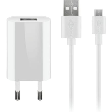 Goobay platte USB lader | incl. Micro USB kabel | 5W | wit | 1 meter