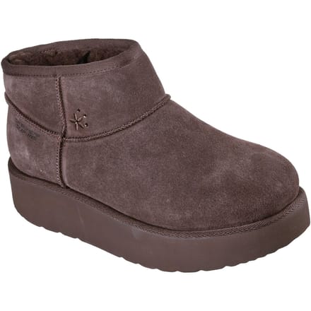 Skechers Keep Cozy Leren Dames Chocolade Winter Enkellaarsjes