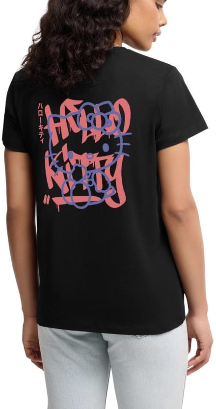 Hello Kitty Met Graffiti-Stijl Lettertype Premium T Shirt Dames