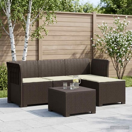 vidaXL - 4-Zitter - Tuin - Sofa - met - Kussens - Rattan - Look - PP - Bruin