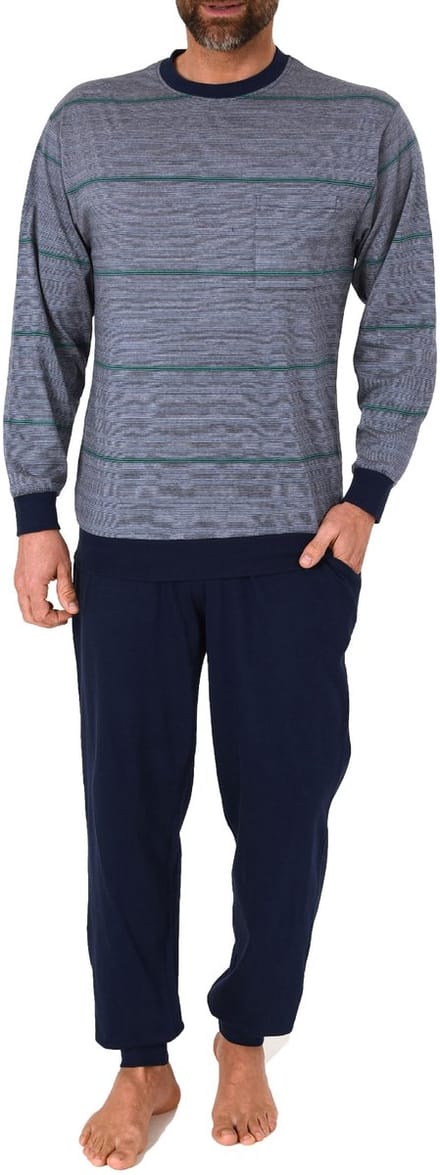 Herenpyjama met lange mouwen en manchetten in gestreept design - ook in overmaten