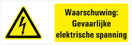 Waarschuwing voor gevaarlijke elektrische spanning tekststicker 200 x 75 mm