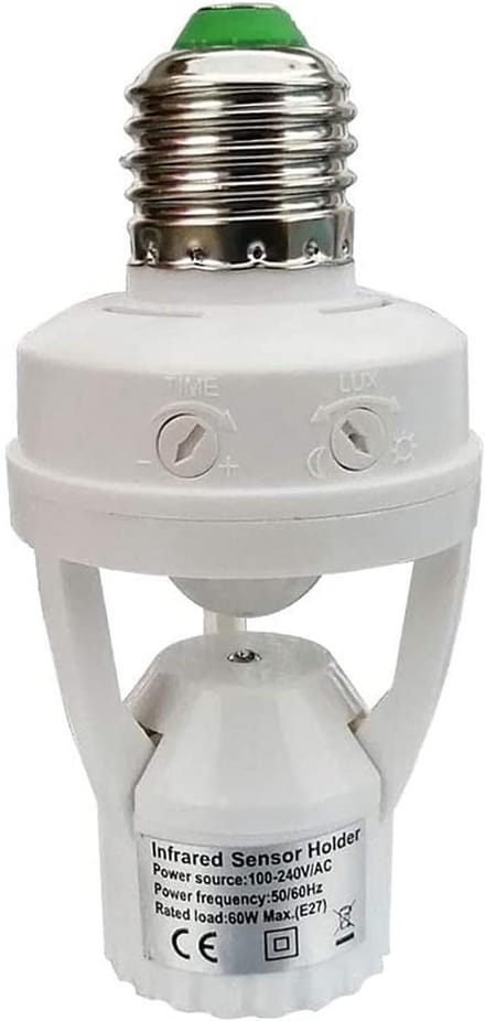 E27 Lamp fitting met PIR Bewegingssensor 360°, Tijdinstelling 10s-5min & Lichtgevoeligheid 3-2000 Lux
