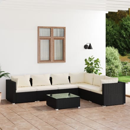 vidaXL - 7-delige - Loungeset - met - kussens - poly - rattan - zwart
