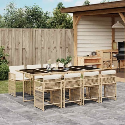 vidaXL - 9-delige - Tuinset - met - kussens - poly - rattan - beige