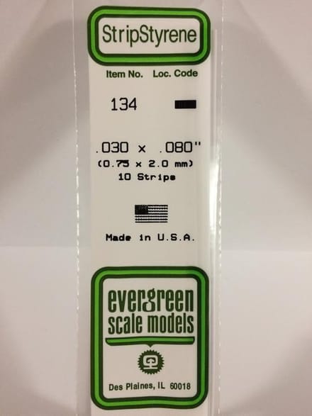 Evergreen Modelbouwdecoratie - 134 Strip 0,8mmX2,0mmX35cm - 10 stuks Styreen
