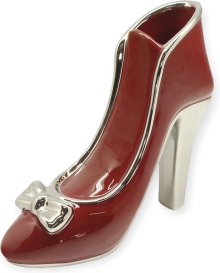 Gilde Handwerk - Vaas - High Heels - Pump - Rood/Zilver - Keramiek - 8x21.5x20cm