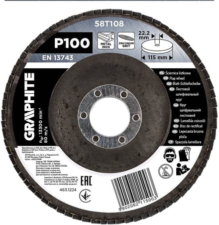 GRAPHITE - Zirkonium lamellenschijf - 115 x 22,2 mm - P100