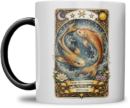 Sterrenbeeld mok - Vissen - Zwart - Tarot mok - Gepersonaliseerd met naam en datum