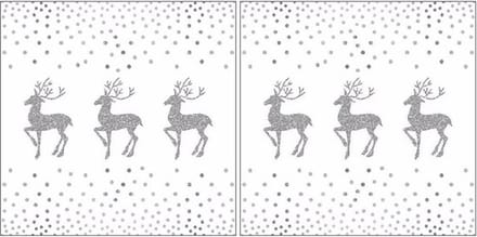 Ambiente Kerst servetten - 40x - rendier en stippen - wit / zilver - 33 x 33 cm - papier - kerstservetten/kerstdiner servetten