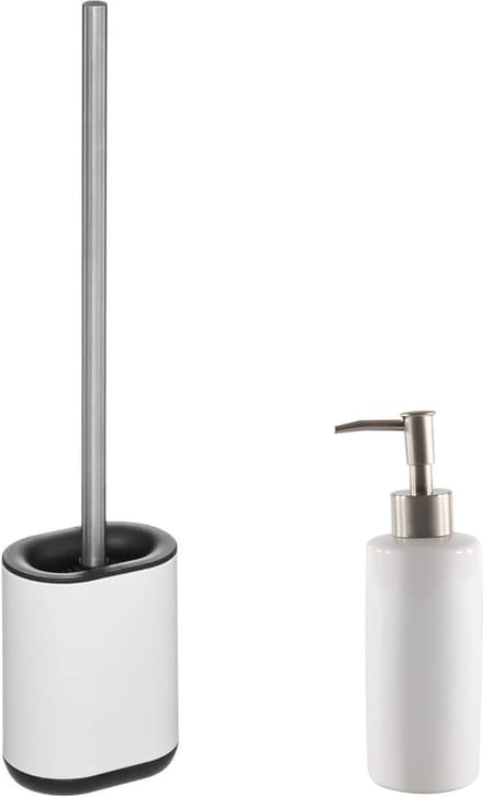 5Five - WC-/toiletborstel plat in houder - wit - Zeeppompje 400 ml