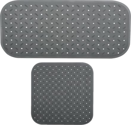 MSV Douche/bad anti-slip matten set badkamer - rubber - 2x stuks - donkergrijs - 2 formaten