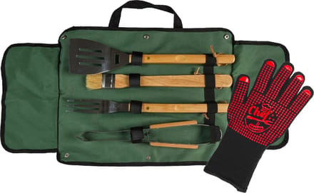 BARBECUE UTENSILS X4 A1/M6 + ANTI-HEAT GRILL GLOVE A1/M24
