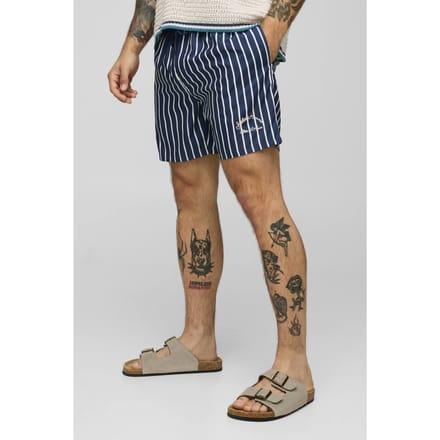 Merk Zwembroek met Streep Middenlengte Zwembroek | Navy | Size Medium