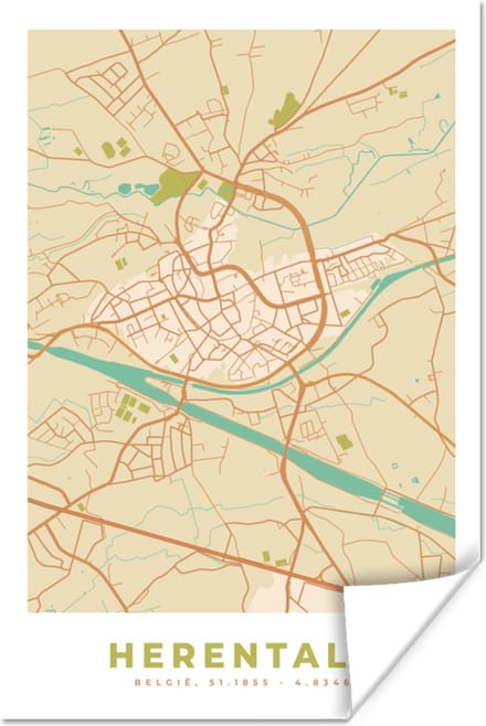 Poster Herentals - België - Stadskaart - Kaart - Plattegrond - 40x60 cm