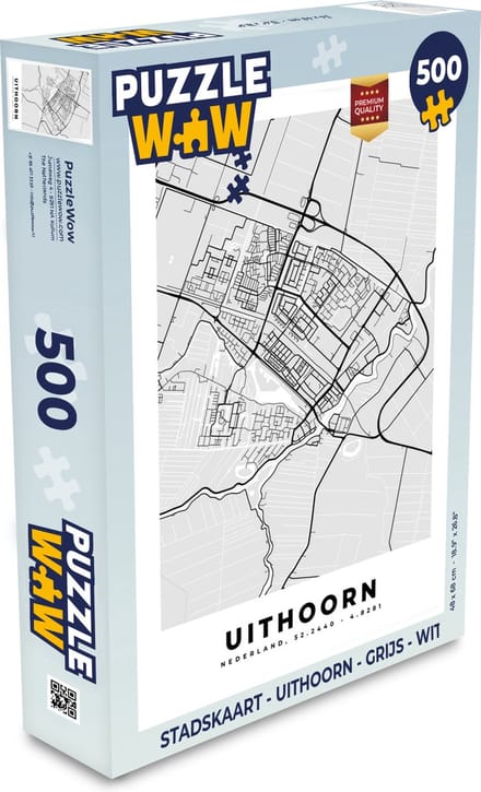 Puzzel Stadskaart - Uithoorn - Grijs - Wit - Legpuzzel - Puzzel 500 stukjes - Plattegrond