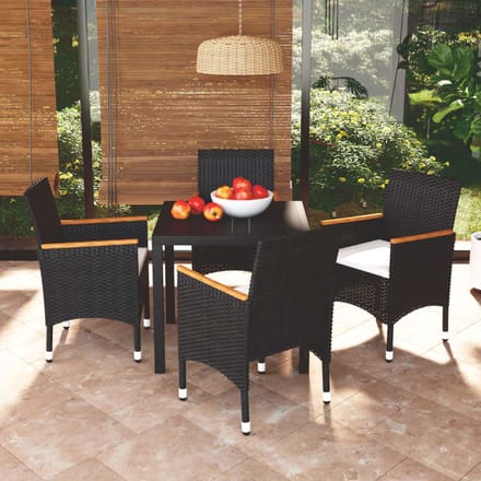 vidaXL - 5-delige - Tuinset - met - kussens - poly - rattan - zwart
