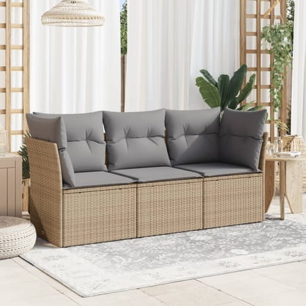 vidaXL - 3-delige - Loungeset - met - kussens - poly - rattan - beige