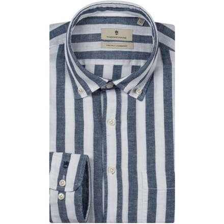 Thomas Maine Overhemd Torino Button Down Cotton Linnen Stripe Navy / male