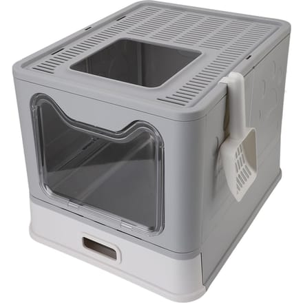 Bac à litière fermé avec tiroir Acier inoxydable Facile à nettoyer Pliable Sortie par le haut Litière pour chat gray