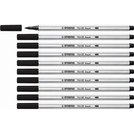 STABILO Pen 68 Brush - Premium Brush Viltstift - Met Flexibele Penseelpunt - Zwart - per stuk