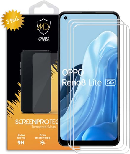 3-Pack MobyDefend Screenprotectors - Geschikt voor Oppo Reno8 Lite - Case-Friendly Screensaver - Gehard Glas