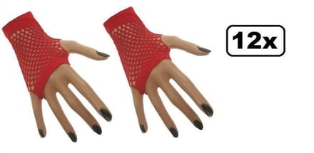 12x Paar Nethandschoen kort vingerloos rood