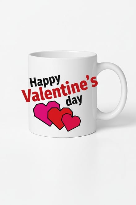 Valentijnsdag Mok met 'Happy Valentine's Day' Tekst & Harten | Uniek Cadeau
