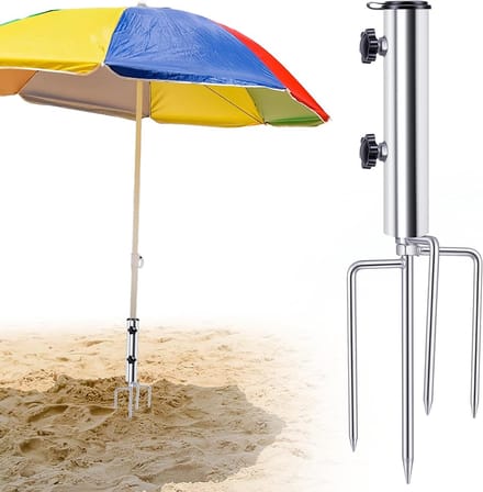 Grondpen voor Parasol met Vier Grondspikes, Verstelbare Steun voor Tuin, Strand en Camping