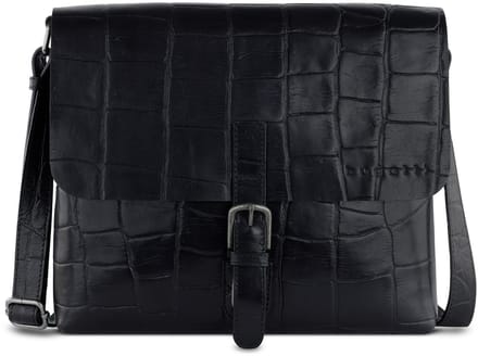 bugatti Leren Schoudertas Messenger Bag Black Zwart