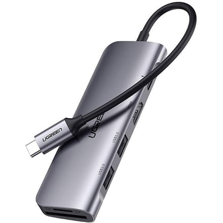 Ugreen CM195 - 6-in-1 USB-C HUB Adapter - HDMI - USB-A 3.0 - USB-C PD - SD/TF Lezer - Grijs