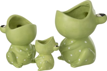 J-Line bloempot Kikker Open Mond Dolomiet - keramiek - groen - large - 21 cm hoog