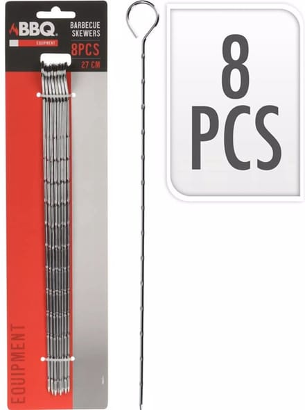 Barbecue Spiesen - 8x - Metaal - 27,5 cm - Rond Handvat - BBQ Accessoires